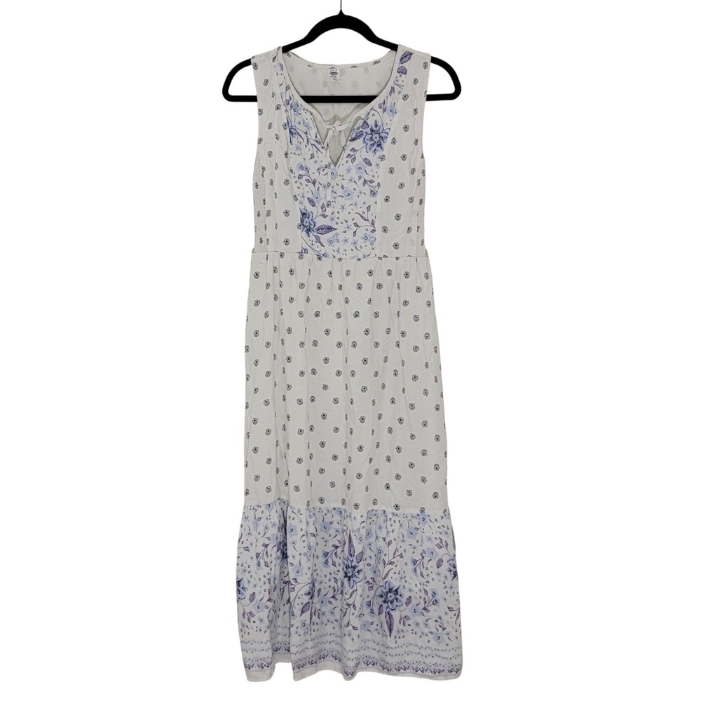 Old Navy Womens White Blue Floral Sleeveless Tassel Midi Dress Small SP